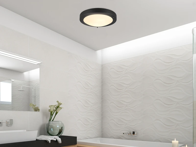 Trio Leuchten Bad Deckenleuchte CONDUS In Schwarz Mit Glas Weiß Ø 31,5cm, IP44 - Badlampen 5 Trio Leuchten Bad Deckenleuchte CONDUS In Schwarz Mit Glas Weiß Ø 31,5cm, IP44 - Badlampen – Bild 5