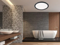 Reality Leuchten Dimmbare LED Deckenleuchte CAMILLUS Flache Badezimmerlampe Ø40cm Schwarz IP44 10 Reality Leuchten Dimmbare LED Deckenleuchte CAMILLUS Flache Badezimmerlampe Ø40cm Schwarz IP44 -Licht Verkoop dimmbare led deckenleuchte camillus flache badezim 45