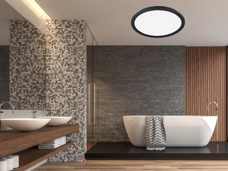 Reality Leuchten Dimmbare LED Deckenleuchte CAMILLUS Flache Badezimmerlampe Ø40cm Schwarz IP44 5 Reality Leuchten Dimmbare LED Deckenleuchte CAMILLUS Flache Badezimmerlampe Ø40cm Schwarz IP44 – Bild 5