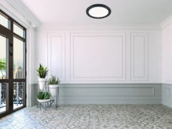 Reality Leuchten Dimmbare LED Deckenleuchte CAMILLUS Flache Badezimmerlampe Ø26cm Schwarz IP44 -Licht Verkoop dimmbare led deckenleuchte camillus flache badezim 58