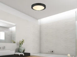 Trio Leuchten LED Bad Deckenleuchten In Schwarz Mit Glas Weiß Ø 31,5cm - Badlampen -Licht Verkoop led bad deckenleuchten in schwarz mit glas weiss 3 4