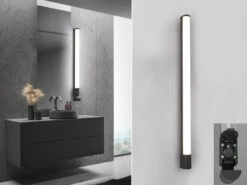 Trio Leuchten LED Bad Wandleuchte PIERA Mit Steckdose Schwarz 119cm - Spiegelleuchte