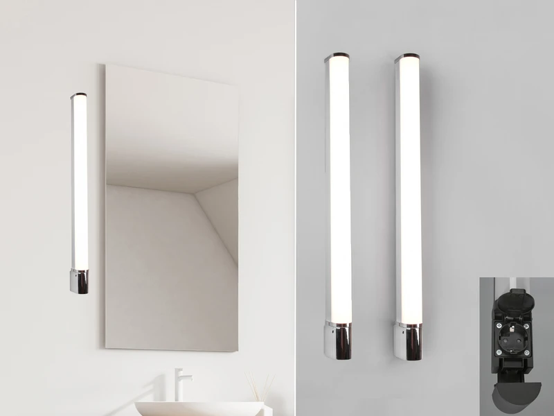 Trio Leuchten LED Bad Wandleuchten 2er Set Mit Steckdose Chrom 79cm - Spiegelleuchte 1 Trio Leuchten LED Bad Wandleuchten 2er Set Mit Steckdose Chrom 79cm - Spiegelleuchte