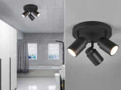 Trio Leuchten LED Badezimmerlampe Deckenstrahler 3 Flammig Rund Schwenkbar Schwarz