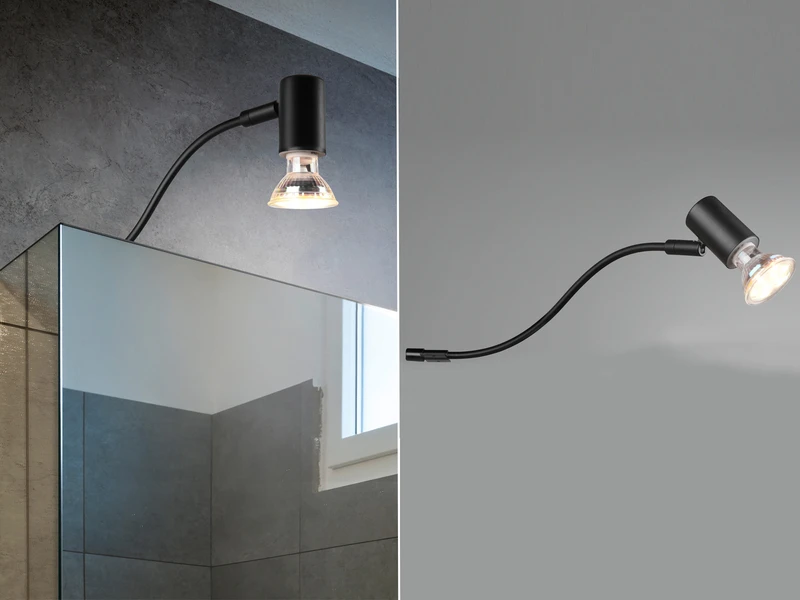 Trio Leuchten LED Badezimmerlampe In Schwarz Für Spiegelschrank Mit Schwenkbarem Spot 1 Trio Leuchten LED Badezimmerlampe In Schwarz Für Spiegelschrank Mit Schwenkbarem Spot