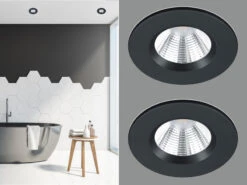 Trio Leuchten LED Deckeneinbaustrahler Rund Dimmbar 2er Set In Schwarz, IP65
