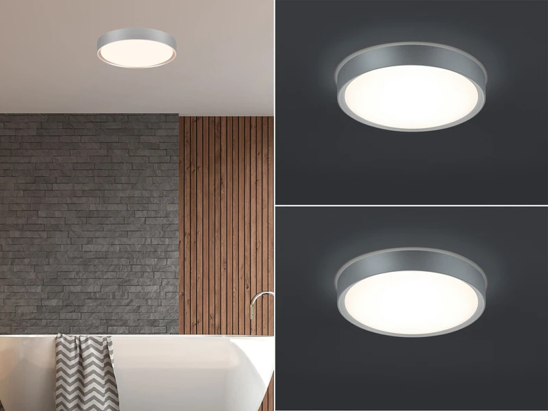 Trio Leuchten LED Deckenleuchte 2er Set In Grau Titanfarben Ø 33cm, IP44 - Badlampen 1 Trio Leuchten LED Deckenleuchte 2er Set In Grau Titanfarben Ø 33cm, IP44 - Badlampen