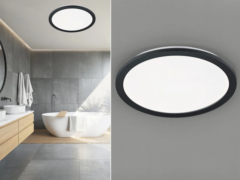 Trio Leuchten LED Deckenleuchte CAMILLA Schwarz Matt Mit Switch Dimmer, Ø 40cm IP44 1 Trio Leuchten LED Deckenleuchte CAMILLA Schwarz Matt Mit Switch Dimmer, Ø 40cm IP44