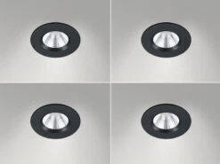 Trio Leuchten Runder LED Deckeneinbaustrahler 4er Set Dimmbar In Schwarz, IP65