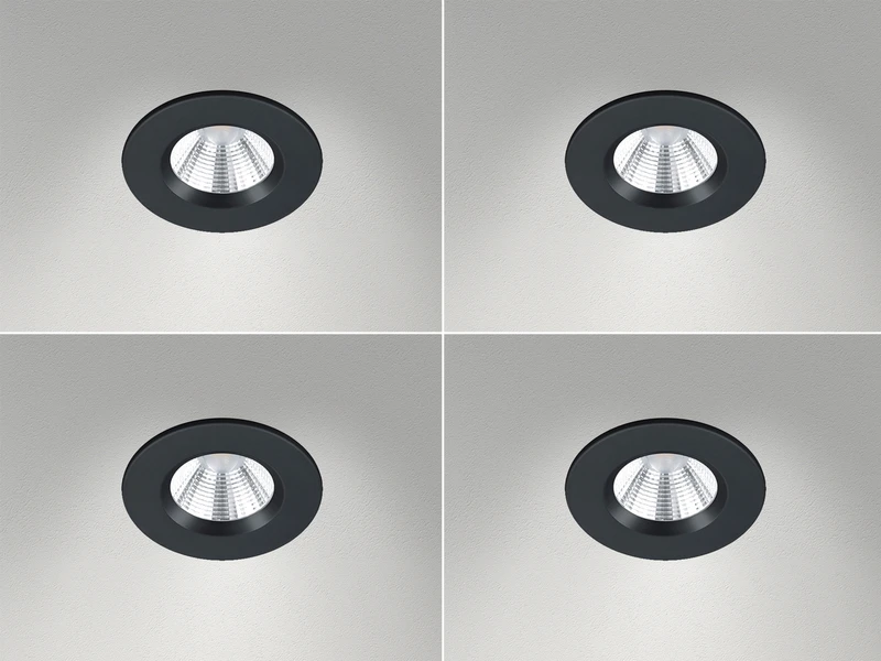 Trio Leuchten Runder LED Deckeneinbaustrahler 4er Set Dimmbar In Schwarz, IP65 1 Trio Leuchten Runder LED Deckeneinbaustrahler 4er Set Dimmbar In Schwarz, IP65
